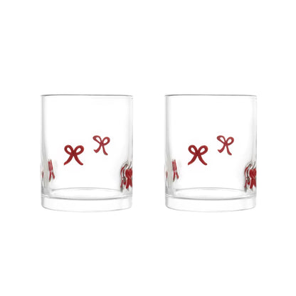 Thyme & Table 12 fl oz Valentine's Day Pink Bows Charm Drinking Glasses, Set of 2