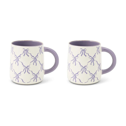 Thyme & Table 14.5 fl oz Purple Bows Stoneware Mug, Set of 2
