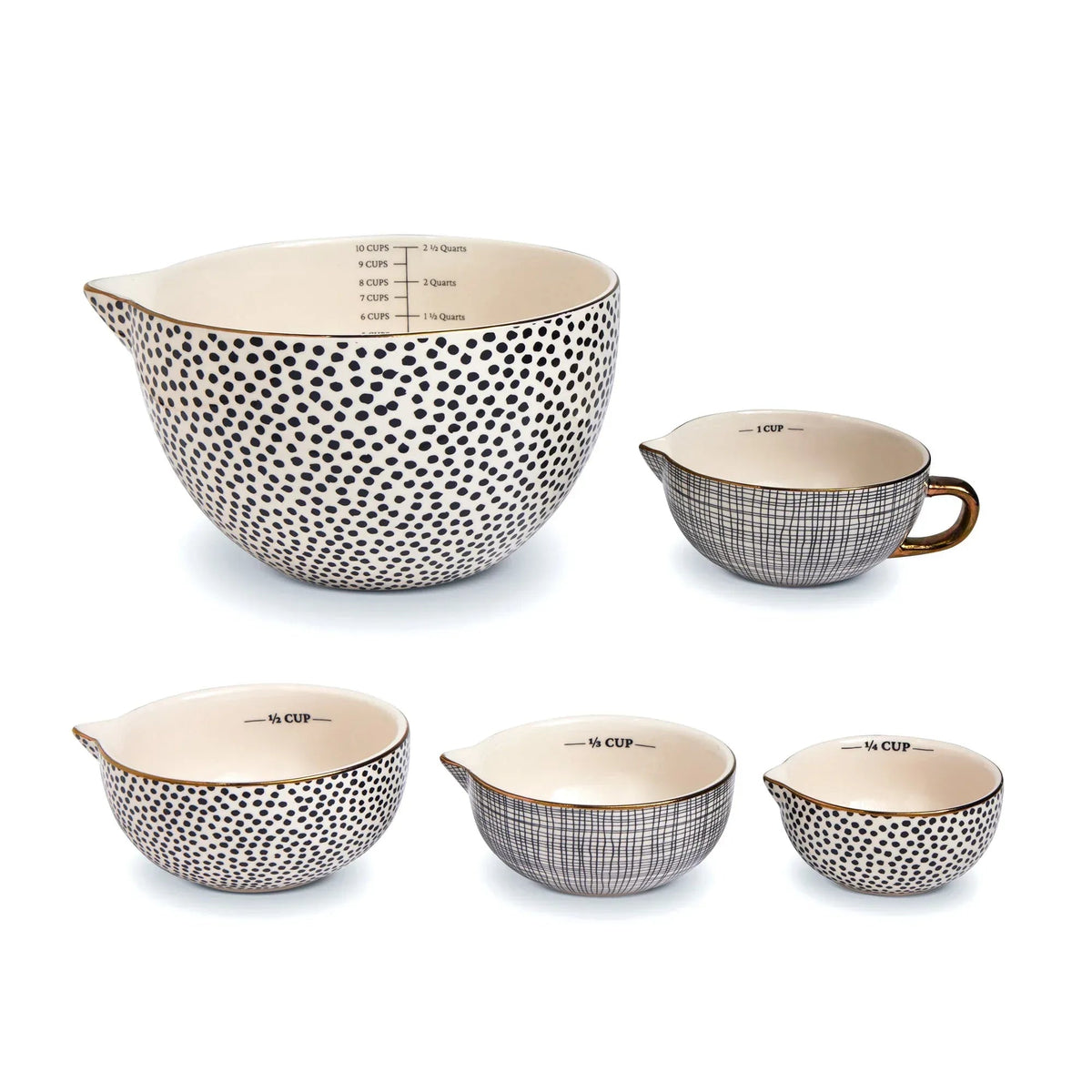 Thyme & Table, 5-Piece Ceramic Mixing Bowl and Measuring Bowl Set, Dot Pattern