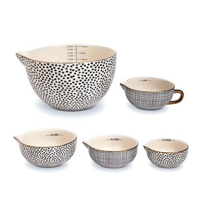Thyme & Table, 5-Piece Ceramic Mixing Bowl and Measuring Bowl Set, Dot Pattern
