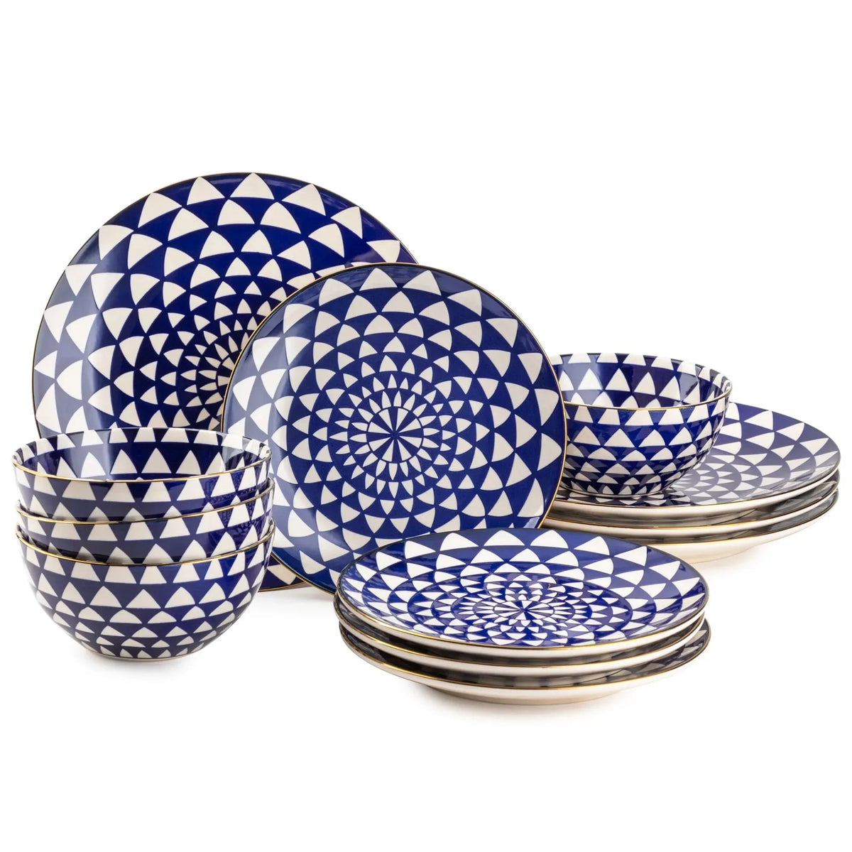 Thyme & Table Medallion 12-Piece Ceramic Dinnerware Set Blue