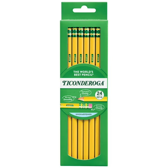 Ticonderoga Wood Pencils, Unsharpened, #2 HB .3 mm Lead, Yellow, 24 Count