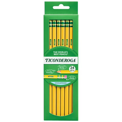 Ticonderoga Wood Pencils, Unsharpened, #2 HB .3 mm Lead, Yellow, 24 Count