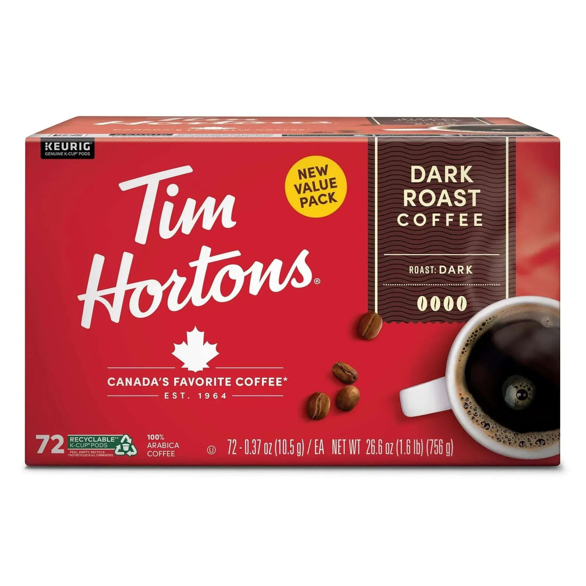 Tim Hortons Dark Roast K-Cup Coffee Pods for Keurig Brewers, Recyclable, 24 Ct