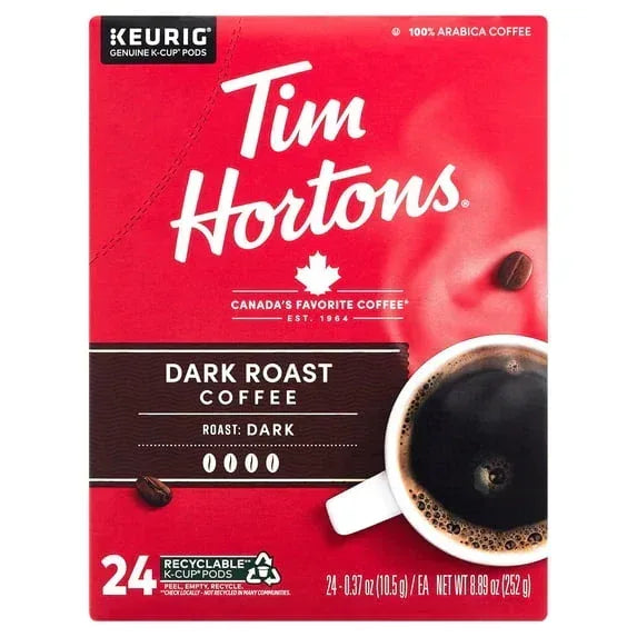 Tim Hortons Dark Roast K-Cup Coffee Pods for Keurig Brewers, Recyclable, 24 Ct