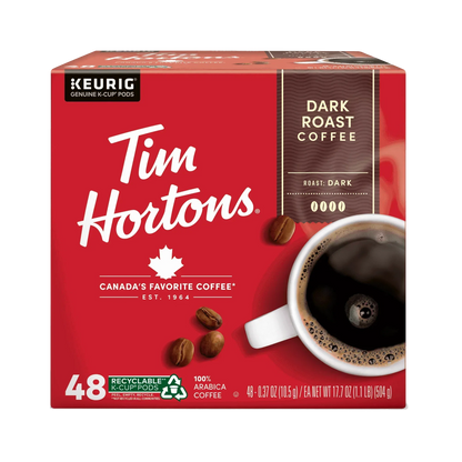 Tim Hortons Dark Roast K-Cup Coffee Pods for Keurig Brewers, Recyclable, 24 Ct