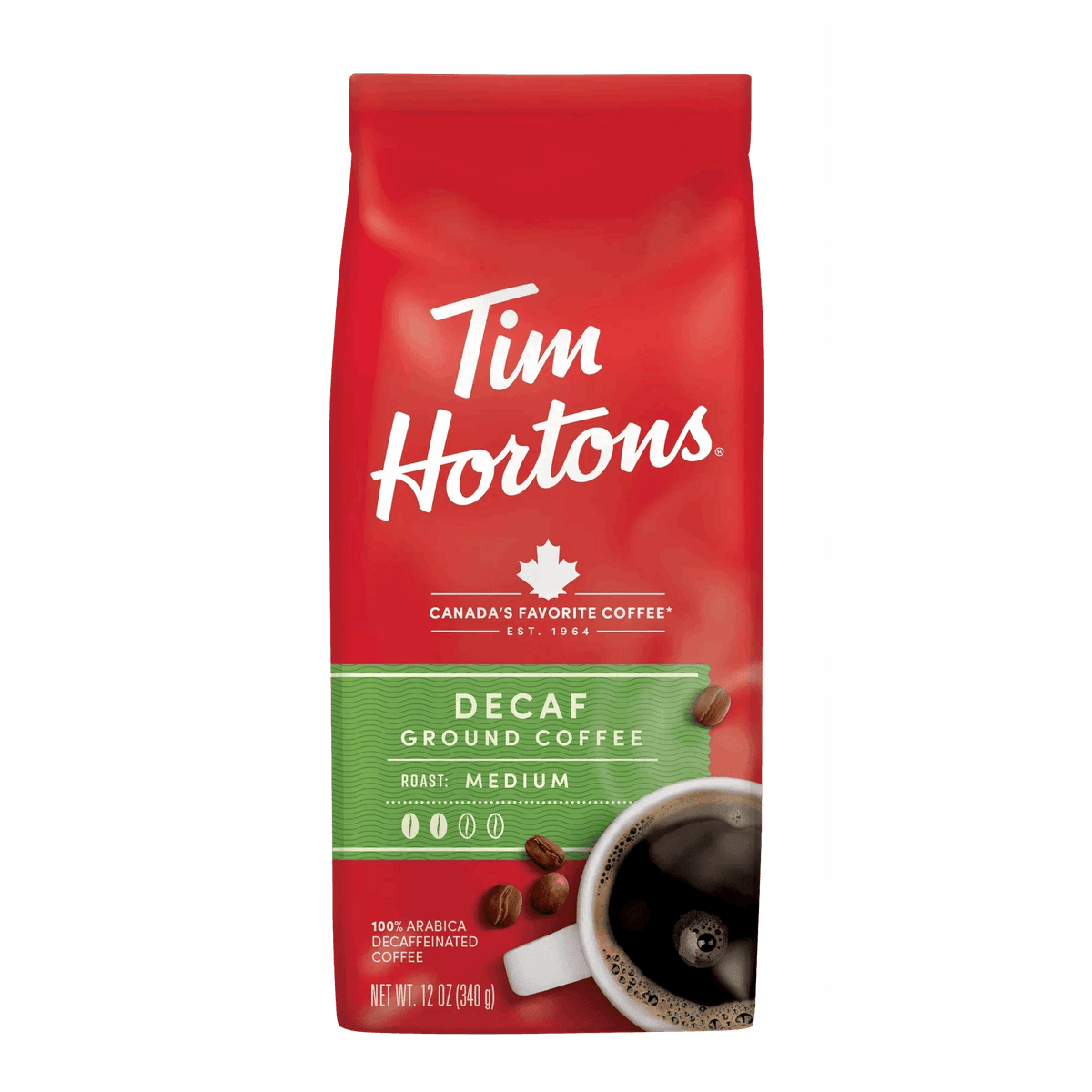 Tim Hortons Decaf Ground Coffee, 12oz Bag