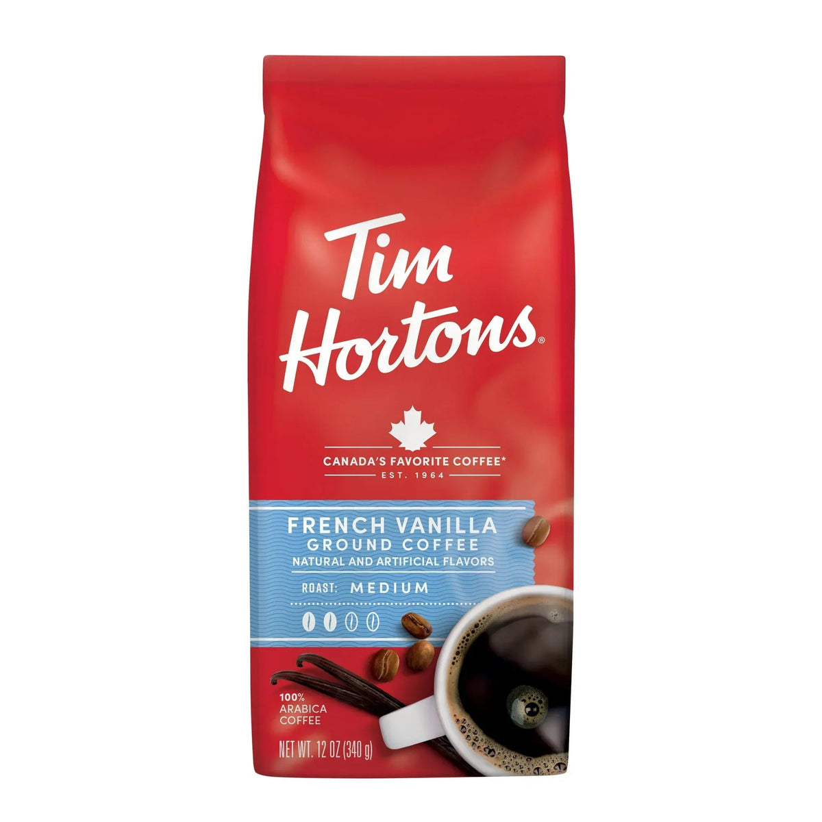 Tim Hortons French Vanilla Flavored Coffee, Medium Roast Ground Arabica, 12 oz Bag