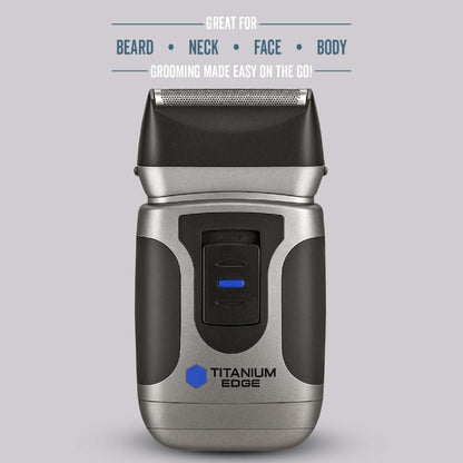 Titanium Edge Beard & Body Compact Shaver – Men’s Electric Groomer for Face, Neck & Body – Pop-Up Trimmer, Titanium Blade, Hypoallergenic, Travel Ready