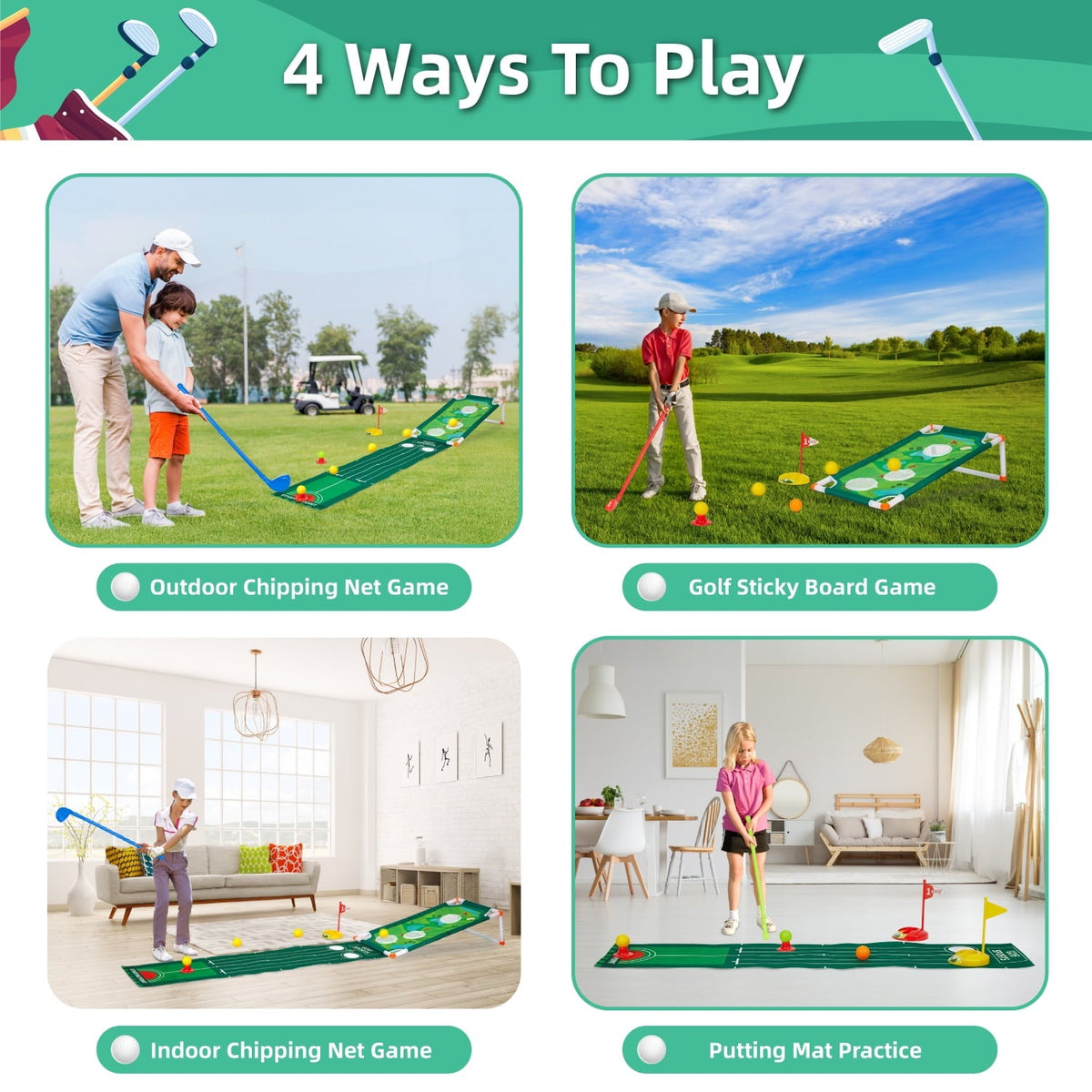 Zacro Kids Golf Set, Toddler Golf Toys with Putting Mat, 10 Balls, 4 Golf Clubs and Golf Cart, Indoor Outdoor Golf Sports Toys for 3 4 5 6 Years Old Boys Girls
