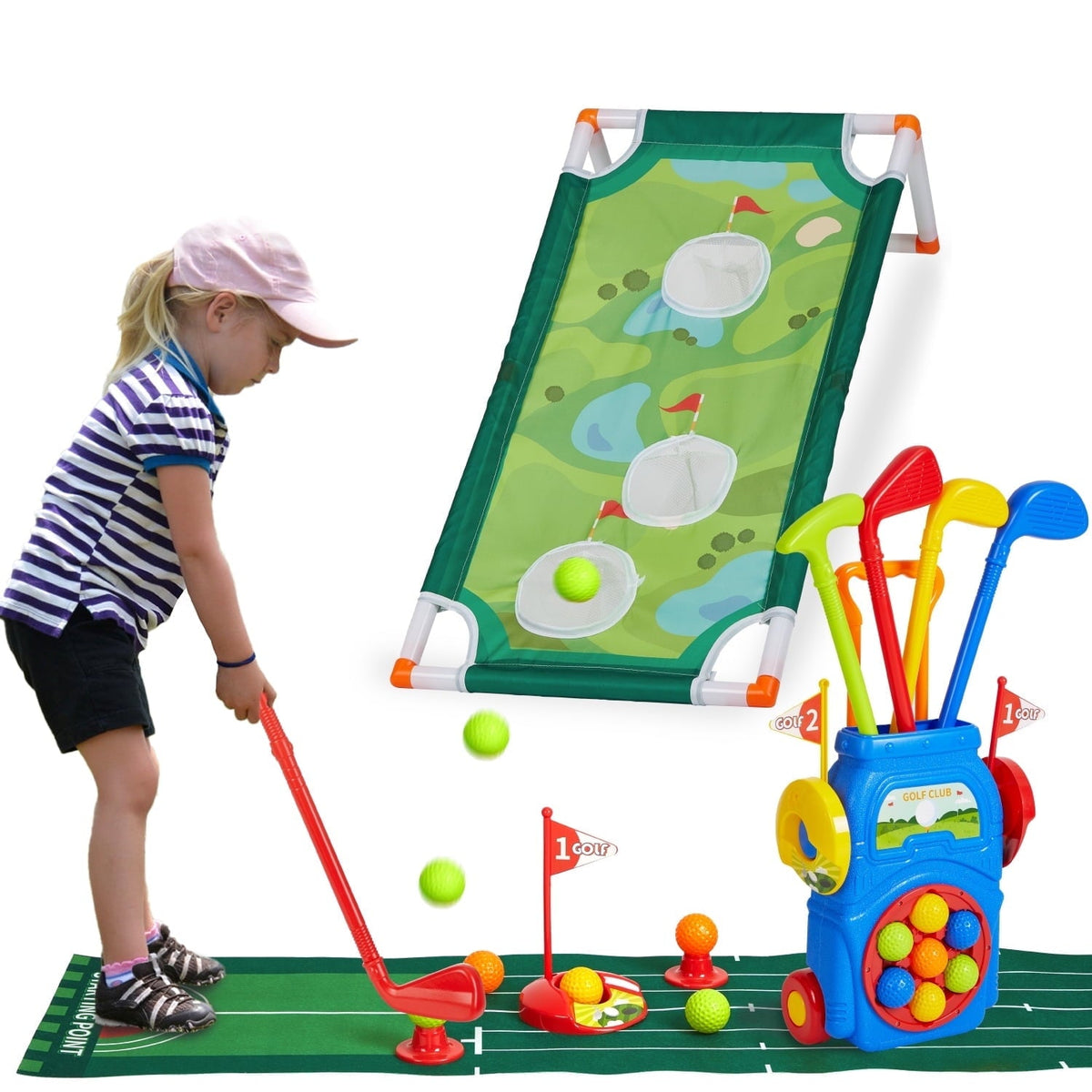 Zacro Kids Golf Set, Toddler Golf Toys with Putting Mat, 10 Balls, 4 Golf Clubs and Golf Cart, Indoor Outdoor Golf Sports Toys for 3 4 5 6 Years Old Boys Girls
