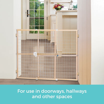 Toddleroo by North States 29.5"-50" Quick-Fit Wire Mesh Baby Safety Gate, Natural Wood