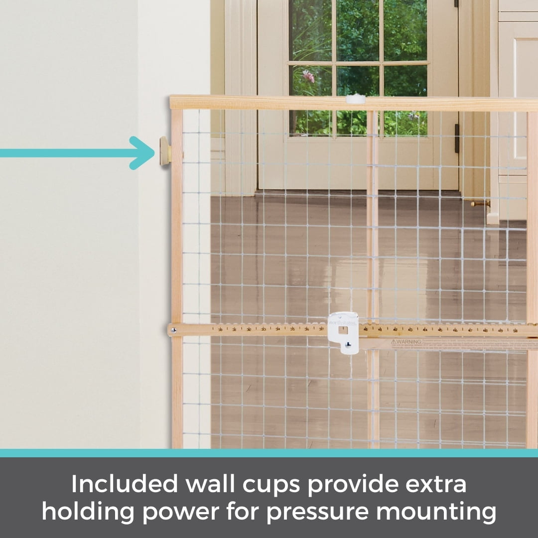 Toddleroo by North States 29.5"-50" Quick-Fit Wire Mesh Baby Safety Gate, Natural Wood