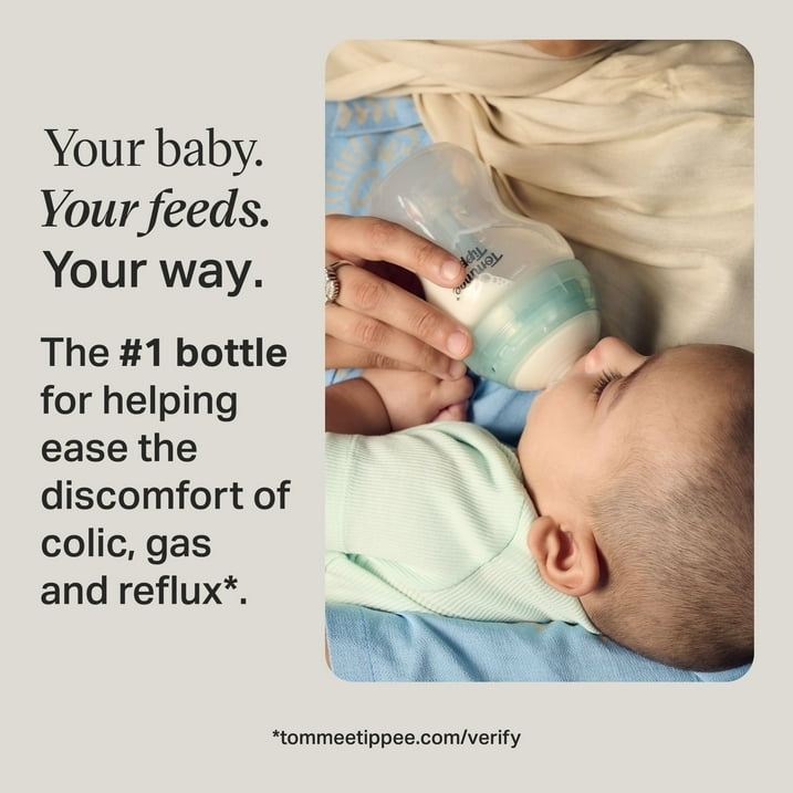 Tommee Tippee Advanced Anti-Colic Baby Bottles, 0 months plus, Pack of 2, 5oz Baby Bottles, with Slow Flow Breast-Like Nipple for Natural Latch, Self-Sterilizing and BPA Free