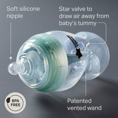 Tommee Tippee Advanced Anti-Colic Baby Bottles, 0 months plus, Pack of 2, 5oz Baby Bottles, with Slow Flow Breast-Like Nipple for Natural Latch, Self-Sterilizing and BPA Free