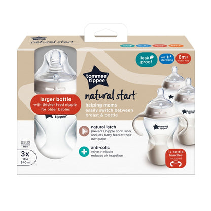 Tommee Tippee Baby Bottles, Natural Start Anti-Colic Baby Bottle with Medium Flow Breast-Like Nipple, 11oz, 3m+, Self-Sterilizing, Baby Feeding Essentials