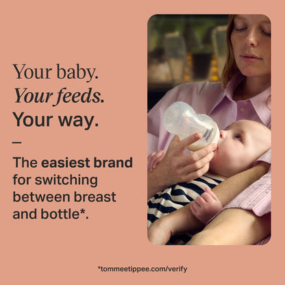 Tommee Tippee Natural Start Anti-Colic Baby Bottles, 11oz, 6 Months plus, Thicker Feed Breast-like Nipple for a Natural Latch, Fiesta, Pack of 2