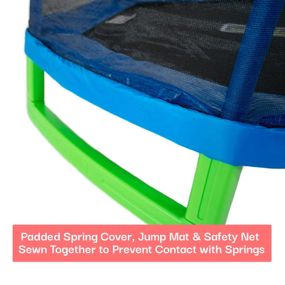 Sportspower My 1st Trampoline 7 ft Trampoline for Kids 3-10 with Blow-Molded Legs and Padded Heavy-Duty Steel Frame, UV-Resistant Safety Enclosure & Jump Mat, Blue & Green, ASTM Safety Certified