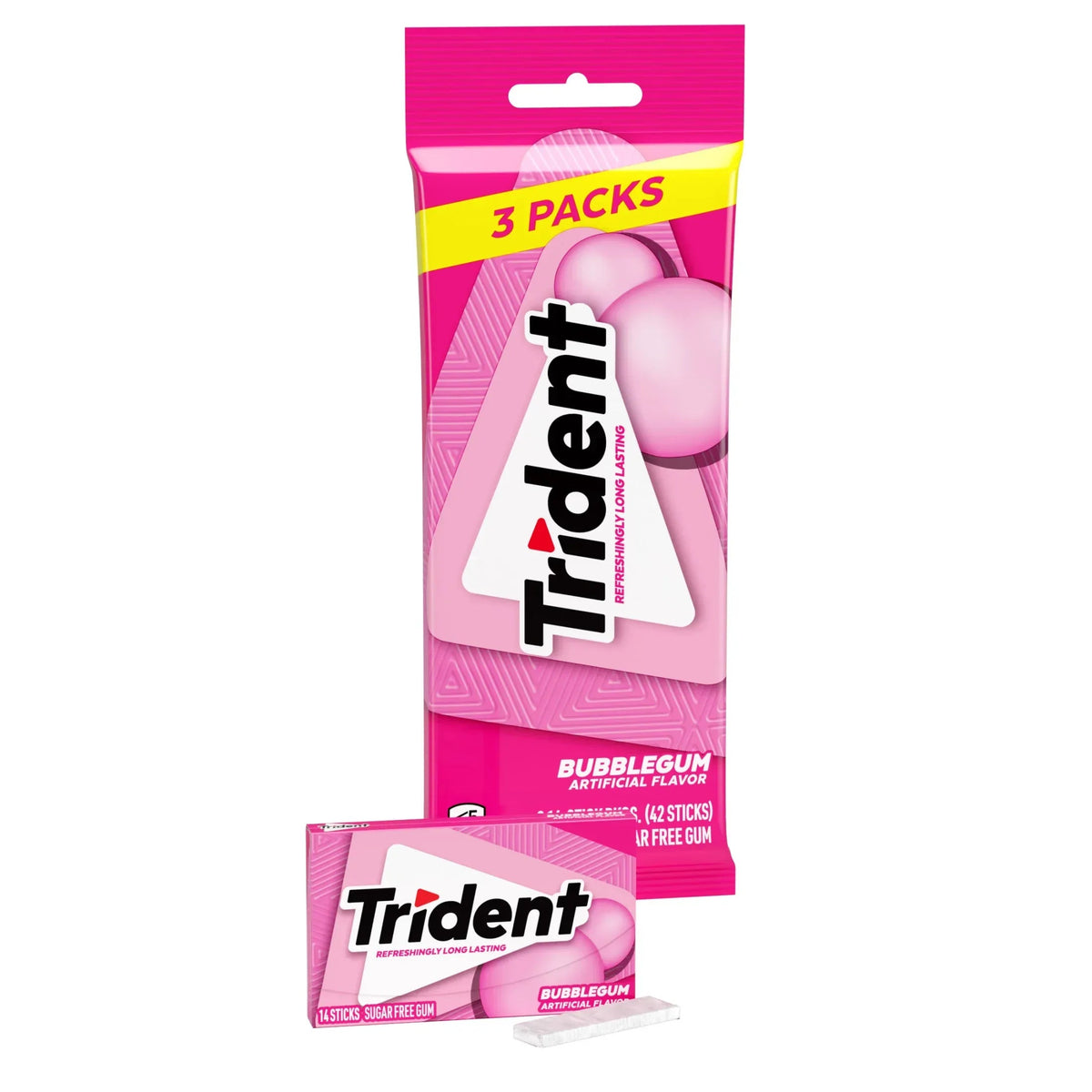 Trident Sugar Free Gum, Bubblegum, Regular Size, 14 Pieces