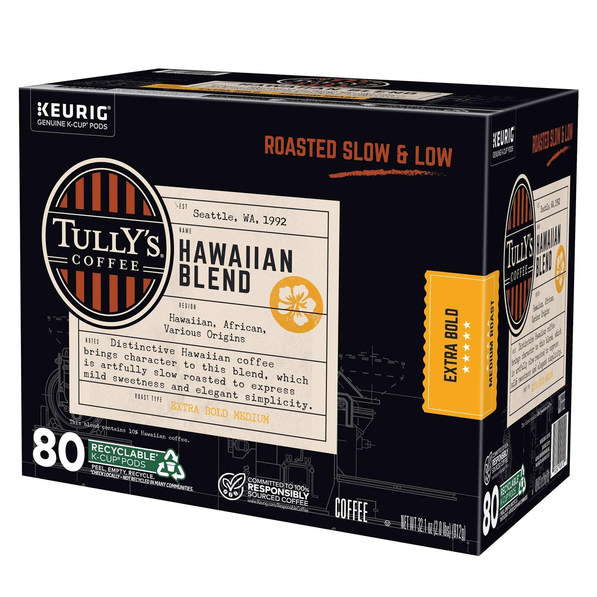 Tully's Coffee Hawaiian Blend K-Cups Pods, 80-count