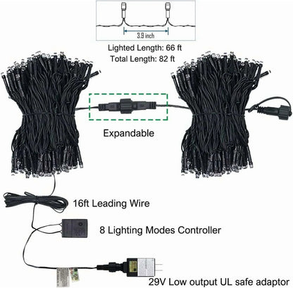 Twinkle Star Christmas Decorations String Lights, 8 Modes, Plug-In, UL Certified Christmas Lights, 200 LEDs, White, 66' for Thanksgiving 2025 Decor