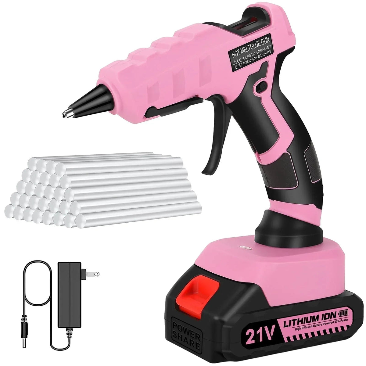 Cordless Hot Glue Gun with 2.0Ah Battery Charger and 30pcs Full Size Glue Sticks 100W Power Melt Glue Gun for DIY Festival Decor and Gifts, Blue