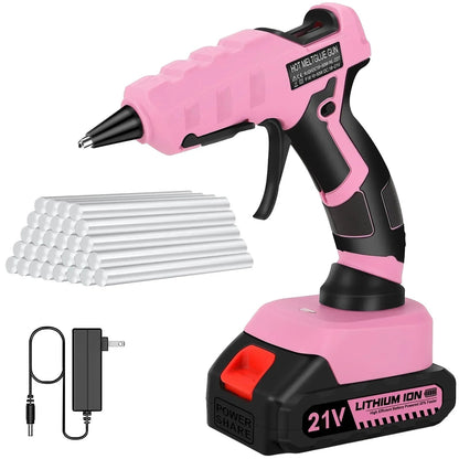 Cordless Hot Glue Gun with 2.0Ah Battery Charger and 30pcs Full Size Glue Sticks 100W Power Melt Glue Gun for DIY Festival Decor and Gifts, Blue