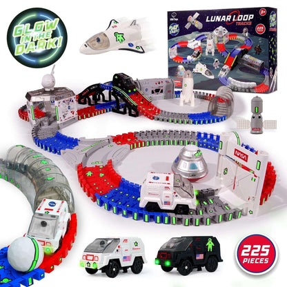 USA Toyz Dinosaur Dash Track 6 Dinosaurs LED Dino Car STEM Set Toy 225 Piece Tracks for Kids Ages 3+
