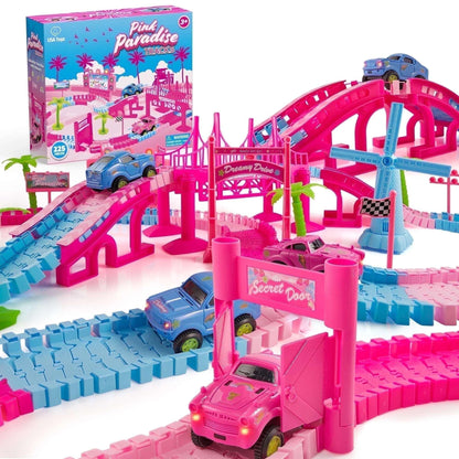 USA Toyz Dinosaur Dash Track 6 Dinosaurs LED Dino Car STEM Set Toy 225 Piece Tracks for Kids Ages 3+