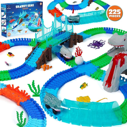 USA Toyz Dinosaur Dash Track 6 Dinosaurs LED Dino Car STEM Set Toy 225 Piece Tracks for Kids Ages 3+