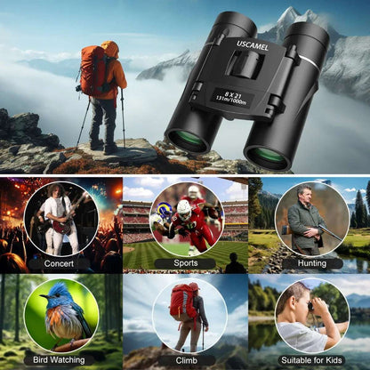 USCAMEL 8x21 Binoculars for Adults Kids, Waterproof Folding Compact Lightweight Small Binoculars for Bird Watching Outdoor Hiking Travel Concerts Theater