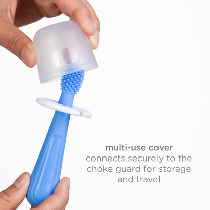 Ubbi Babies and Toddlers Training Toothbrush, Includes One 360° Food-Grade Platinum Silicone and One Soft Bristled Toothbrush, Polaris Blue and Zest Green
