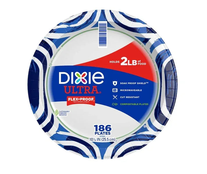 Dixie Ultra Flex-Proof Paper Plates, 10 Inch, 186 ct