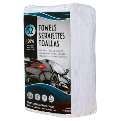 Unitex 100% Cotton Towel, White, 14 in x 17 in, 52-count
