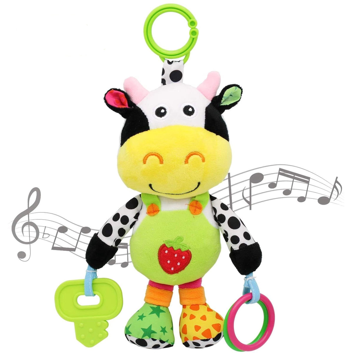 VATENIC Baby Car Seat Toys with 32 Kinds of Music and Teether, Hanging Stroller Toys, Suitable for 0-12 Months of Baby (Cows)
