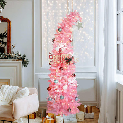 VEIKOUS 6ft Christmas Tree Crooked Neck, Pre-Lit Xmas Grinch Tree with 200 LED Lights & 536 Branch Tips, Bendable Top Christmas Slim Tree for Holiday Decor, Blue