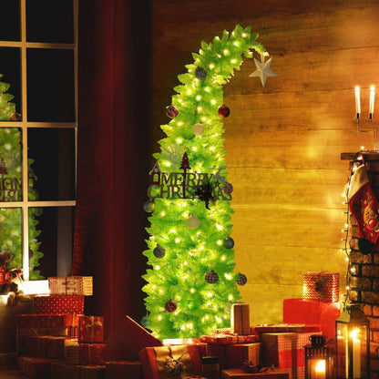 VEIKOUS 6ft Christmas Tree Crooked Neck, Pre-Lit Xmas Grinch Tree with 200 LED Lights & 536 Branch Tips, Bendable Top Christmas Slim Tree for Holiday Decor, Blue