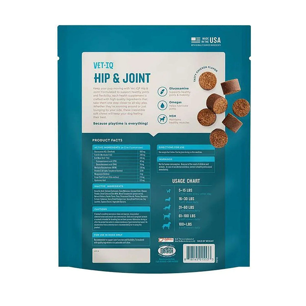VETIQ Maximum Strength Hip & Joint Soft Dog Chews, Chicken Flavored, 180 ct.