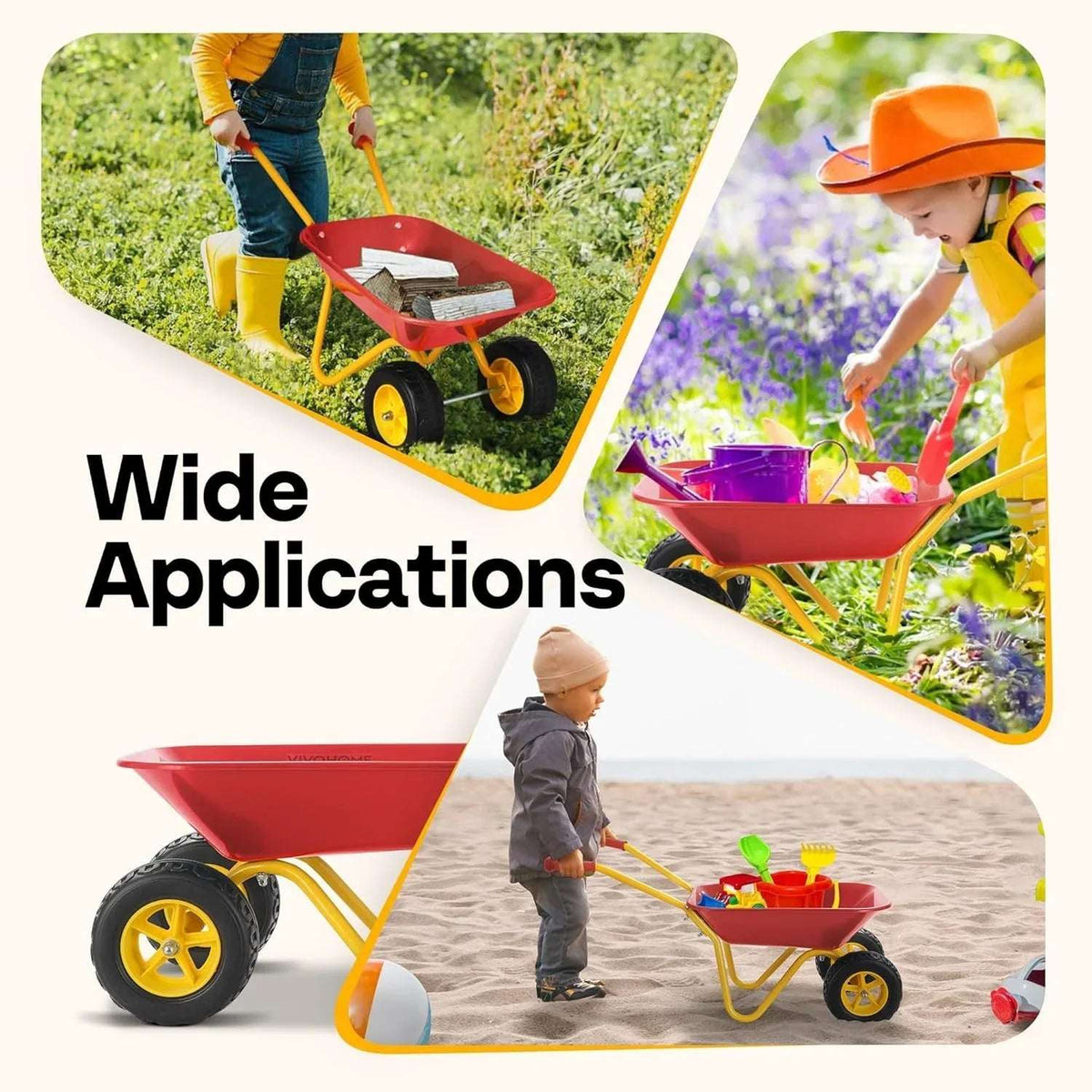 VIVOHOME Kids Wheelbarrow Children Garden cart with Toddler Gardening Tool Set Child Wheel Barrel Outdoor Indoor Toys Gift