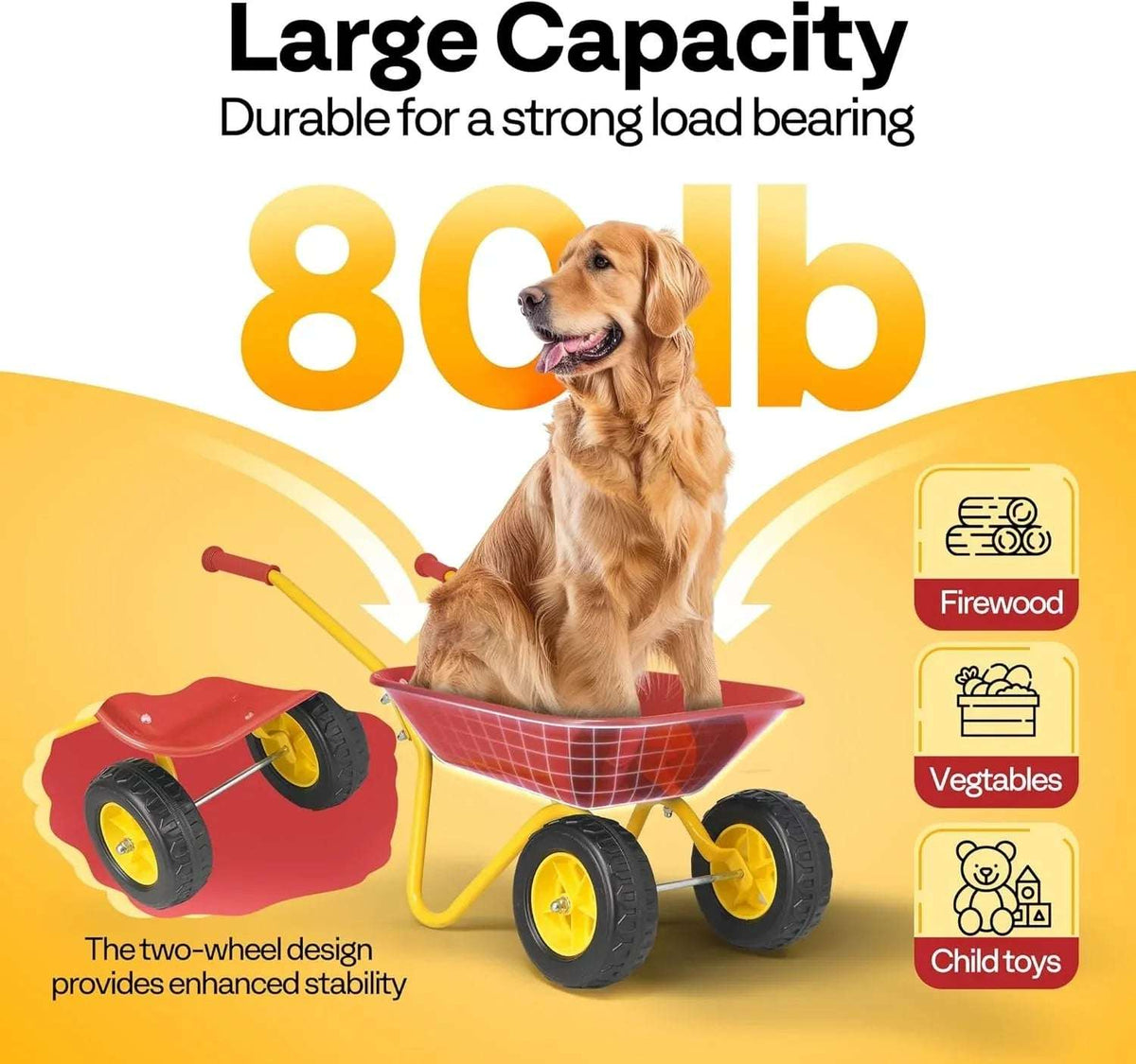VIVOHOME Kids Wheelbarrow Children Garden cart with Toddler Gardening Tool Set Child Wheel Barrel Outdoor Indoor Toys Gift