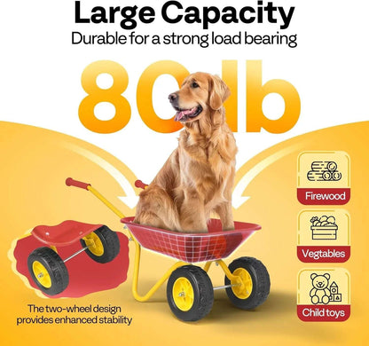 VIVOHOME Kids Wheelbarrow Children Garden cart with Toddler Gardening Tool Set Child Wheel Barrel Outdoor Indoor Toys Gift