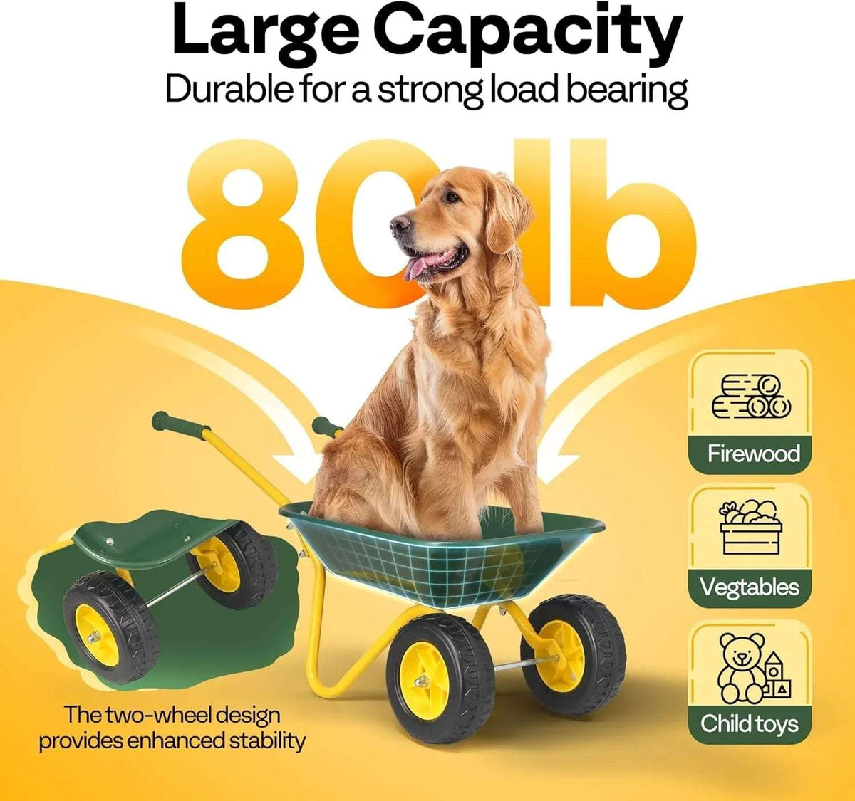 VIVOHOME Kids Wheelbarrow Children Garden cart with Toddler Gardening Tool Set Child Wheel Barrel Outdoor Indoor Toys Gift