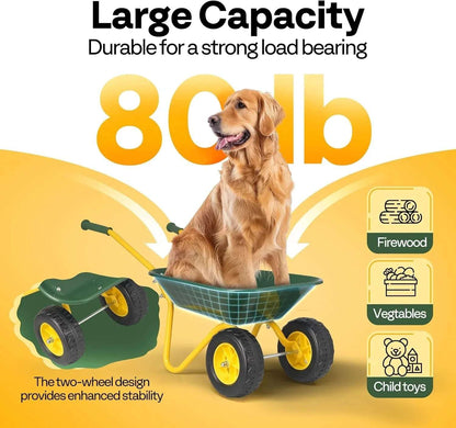 VIVOHOME Kids Wheelbarrow Children Garden cart with Toddler Gardening Tool Set Child Wheel Barrel Outdoor Indoor Toys Gift