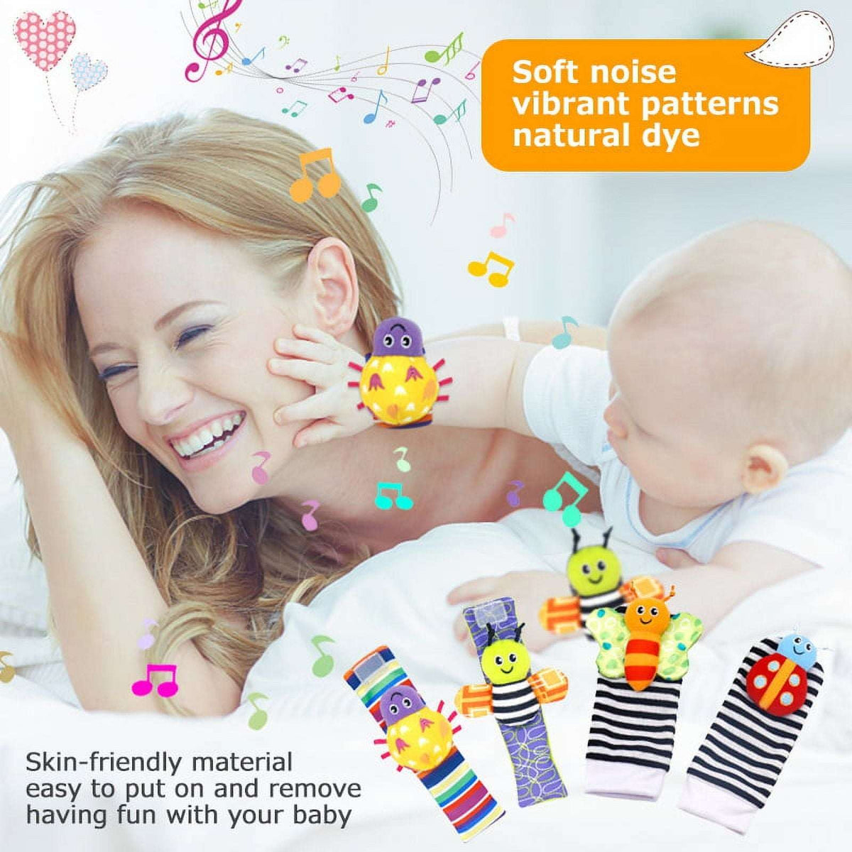 VONTER Foot Finder Socks & Wrist Rattles - Toys for Baby Boy or Girl - Brain Development Toys - Hand and Foot Rattles Suitable for 0-3, 3-6, 6-12 Months Babies