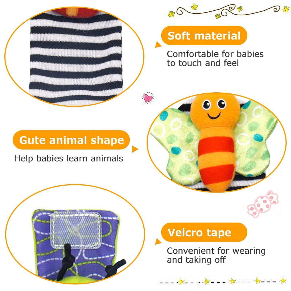 VONTER Foot Finder Socks & Wrist Rattles - Toys for Baby Boy or Girl - Brain Development Toys - Hand and Foot Rattles Suitable for 0-3, 3-6, 6-12 Months Babies