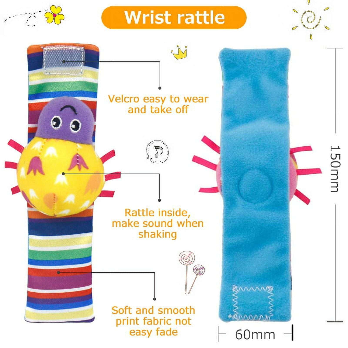 VONTER Foot Finder Socks & Wrist Rattles - Toys for Baby Boy or Girl - Brain Development Toys - Hand and Foot Rattles Suitable for 0-3, 3-6, 6-12 Months Babies