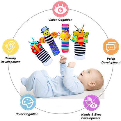 VONTER Foot Finder Socks & Wrist Rattles - Toys for Baby Boy or Girl - Brain Development Toys - Hand and Foot Rattles Suitable for 0-3, 3-6, 6-12 Months Babies
