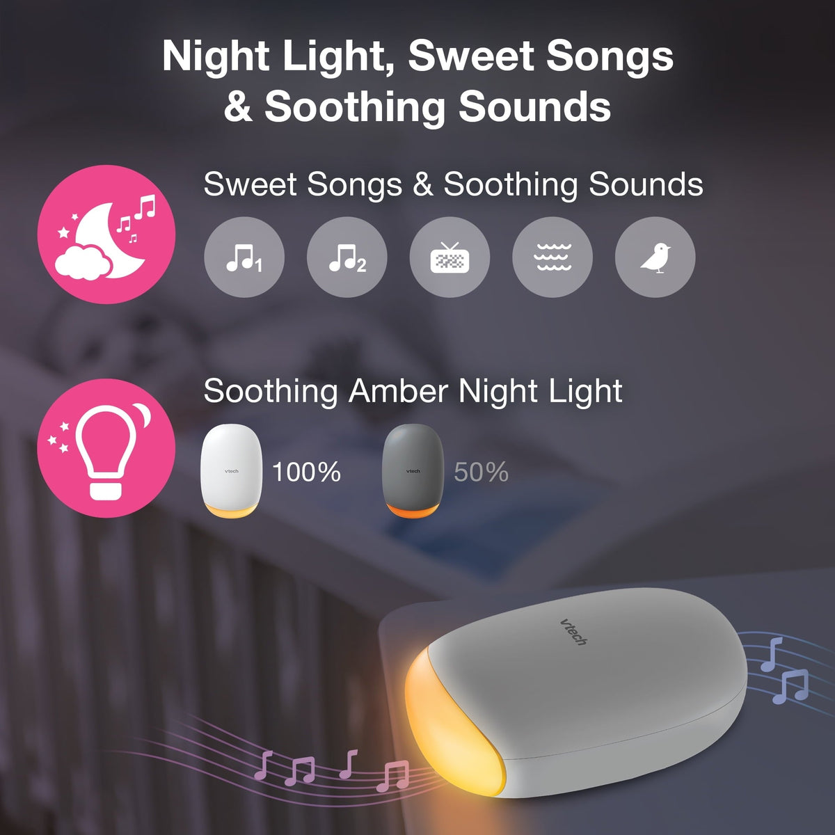 VTech V-Hush Rocker Sound and Motion Stroller Soother for gentle rocking motions with night light. The VTech BC8611 in white for your infant and toddlers soothing comfort.
