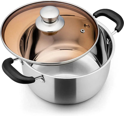 Vesteel 3 Quart Stock Pot, Stainless Steel Metal Pasta Soup Pot with Glass Lid for Cooking, Heat-Proof Double Handles, Heavy Duty & Dishwasher Safe