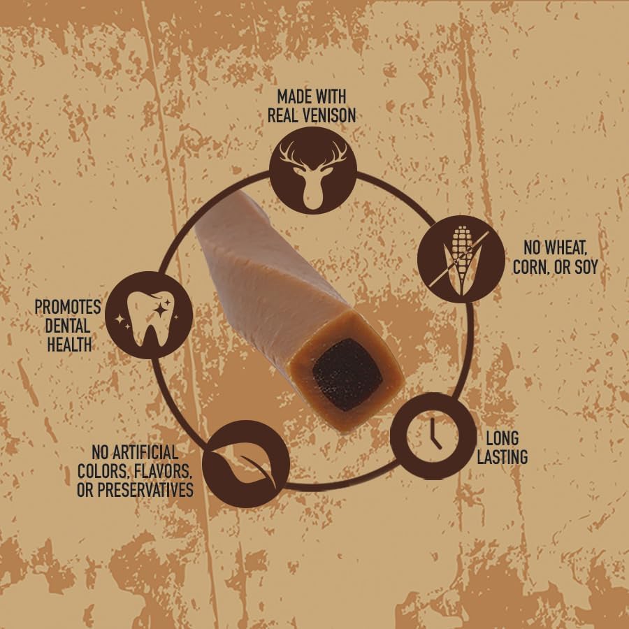 | Wild Chews | Venison Recipe, Made with Real Venison, Limited Ingredient, Long Lasting Chews for Large Dogs | 12 Count